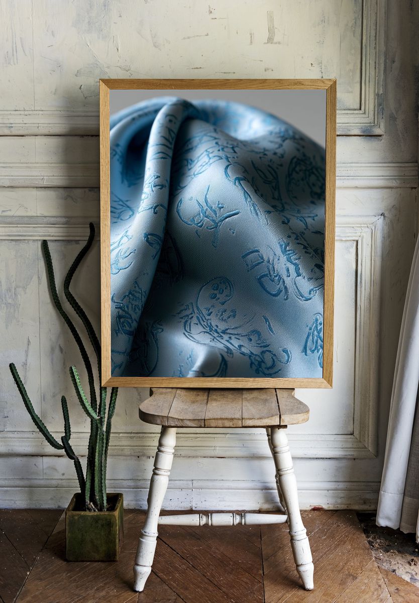 Blue Silk Fabric Texture Print. room preview