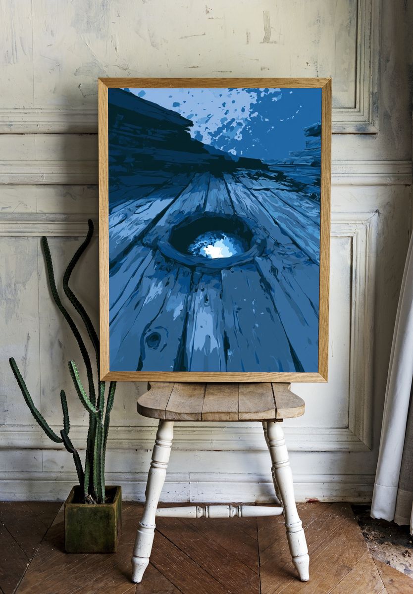 Blue Wooden Texture Abstract Print. — room view 1