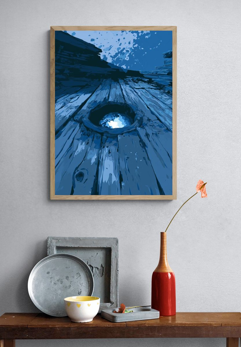 Blue Wooden Texture Abstract Print. — room view 3
