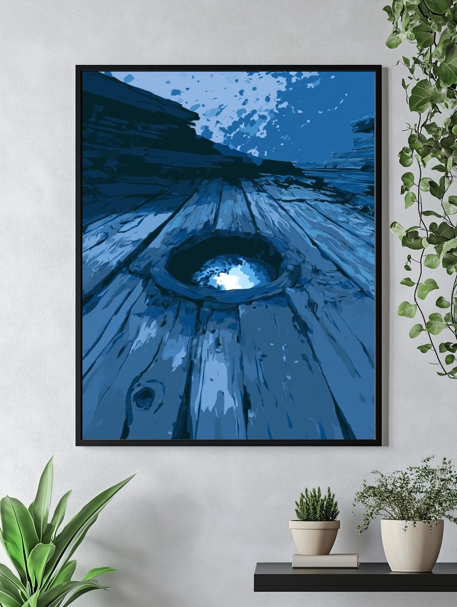 Blue Wooden Texture Abstract Print. — room view 4