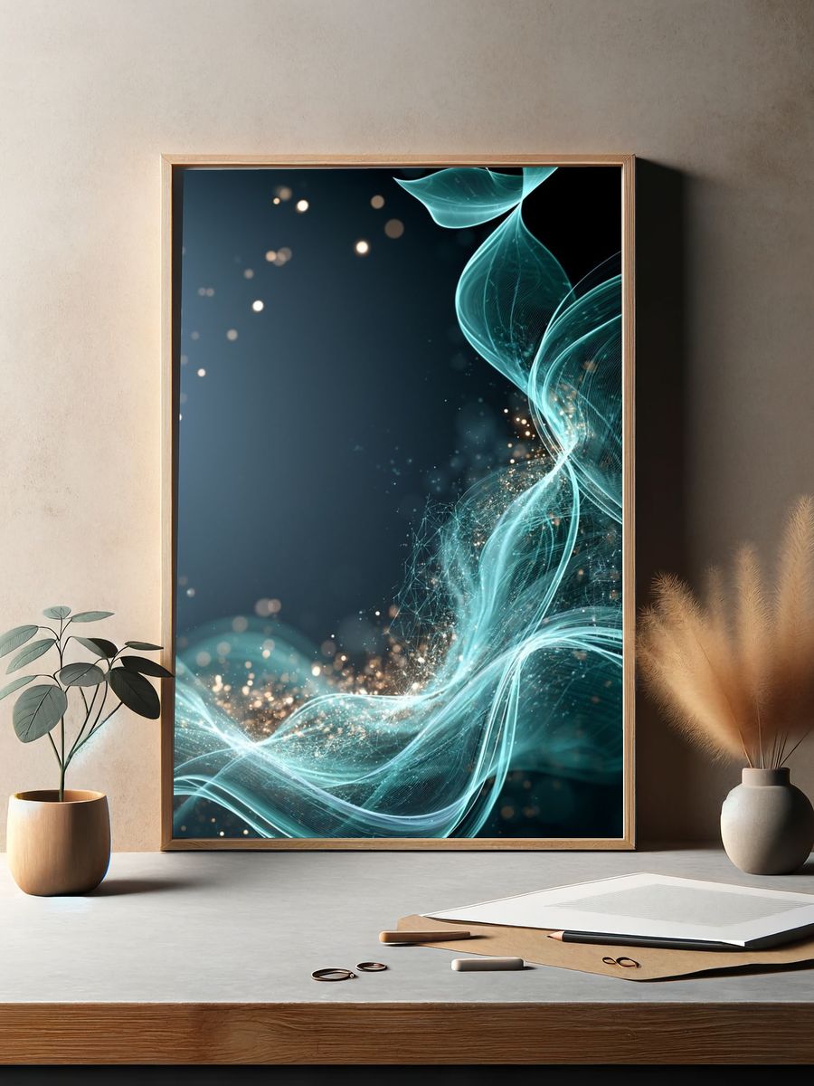 Aqua Light Waves Abstract Poster. — room view 2