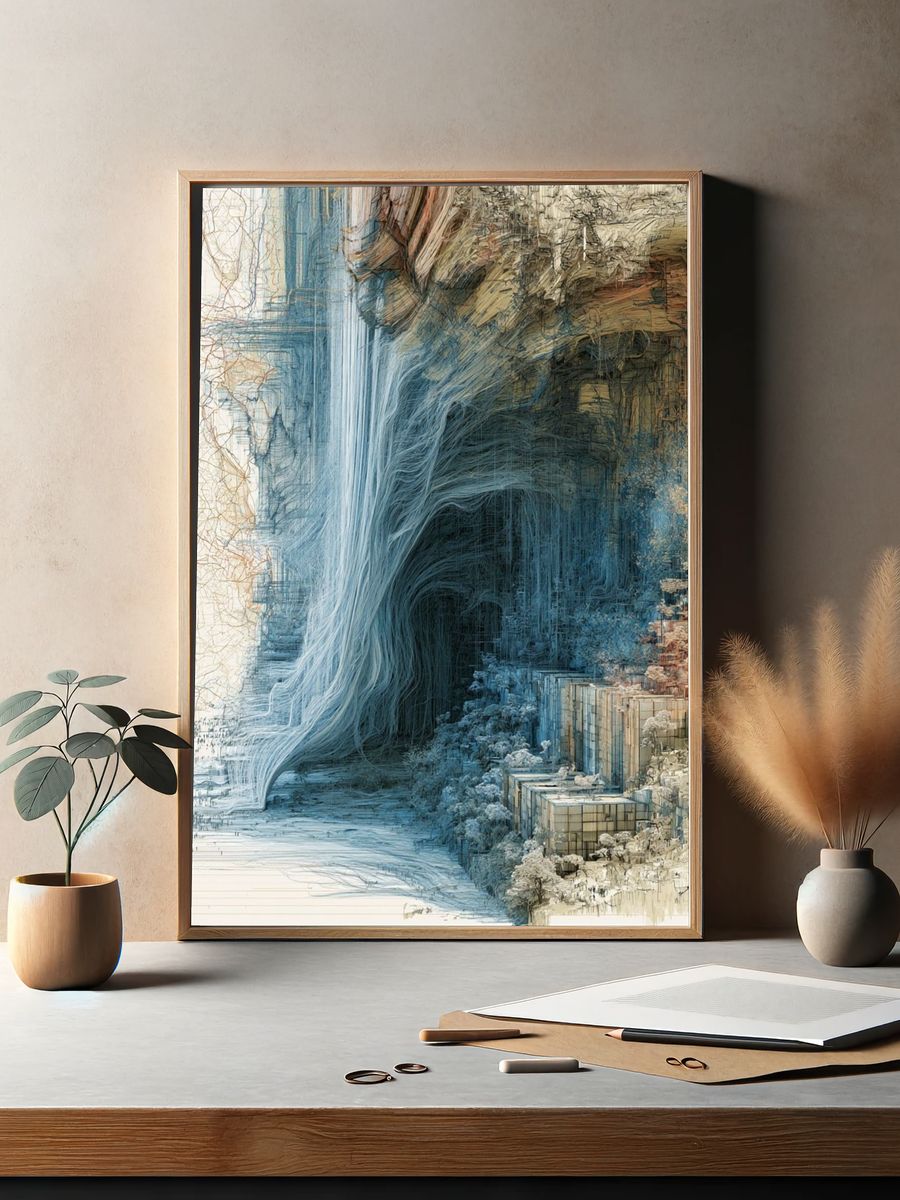 Dreamlike Waterfall Abstract Print. — room view 2