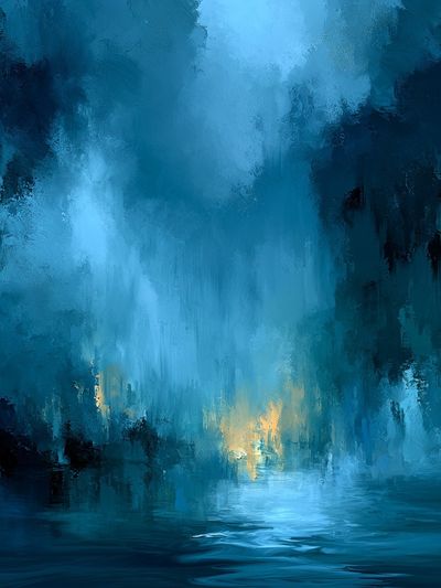 Blue Misty Canyon Abstract Print. poster