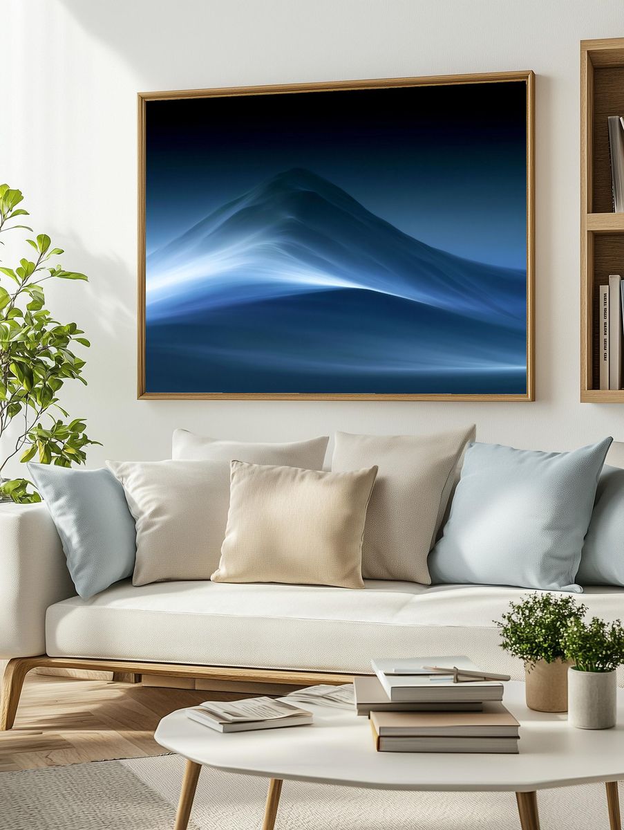 Blue Misty Mountain Abstract Poster. — room view 2