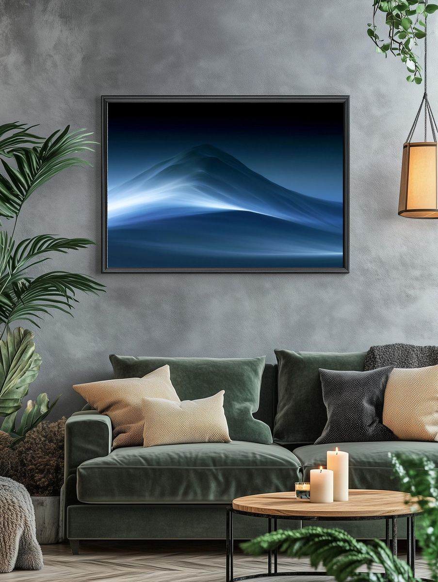 Blue Misty Mountain Abstract Poster. — room view 4