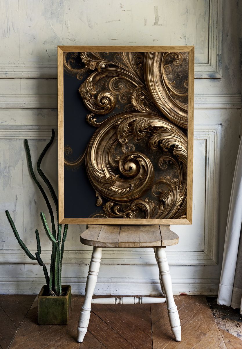 Baroque Gold Ornamental Abstract Poster. — room view 1