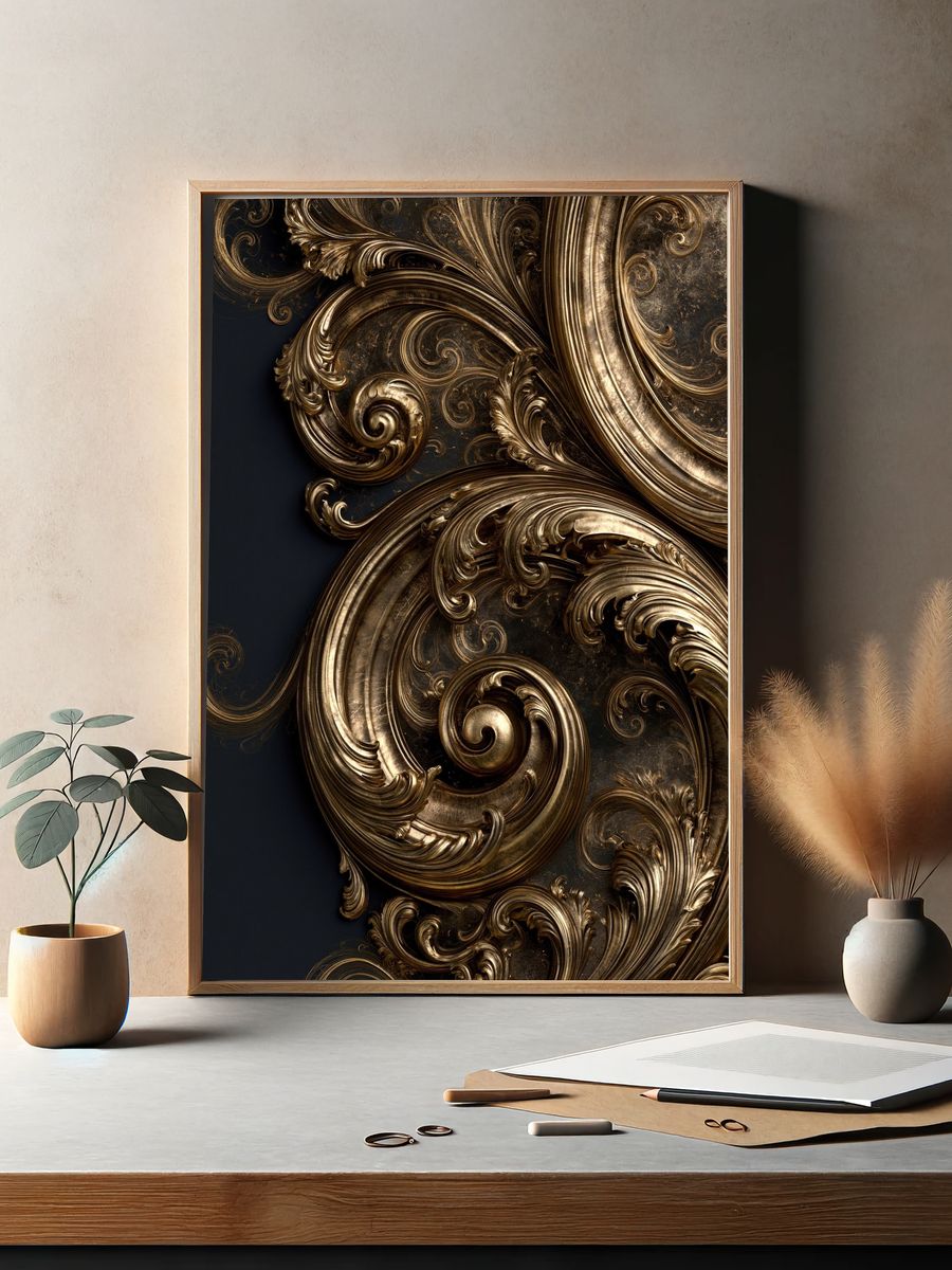 Baroque Gold Ornamental Abstract Poster. — room view 2