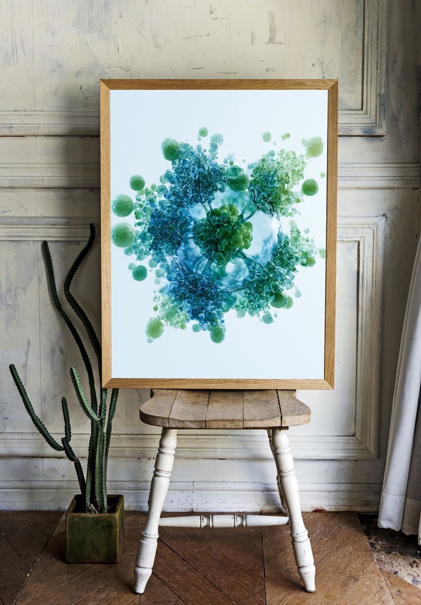 Blue Green Abstract Orb Poster. — room view 1