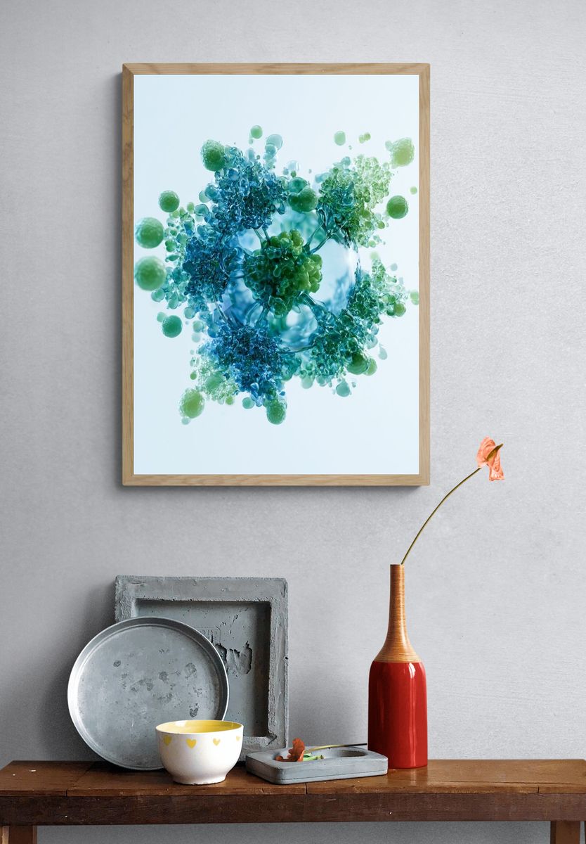 Blue Green Abstract Orb Poster. — room view 3