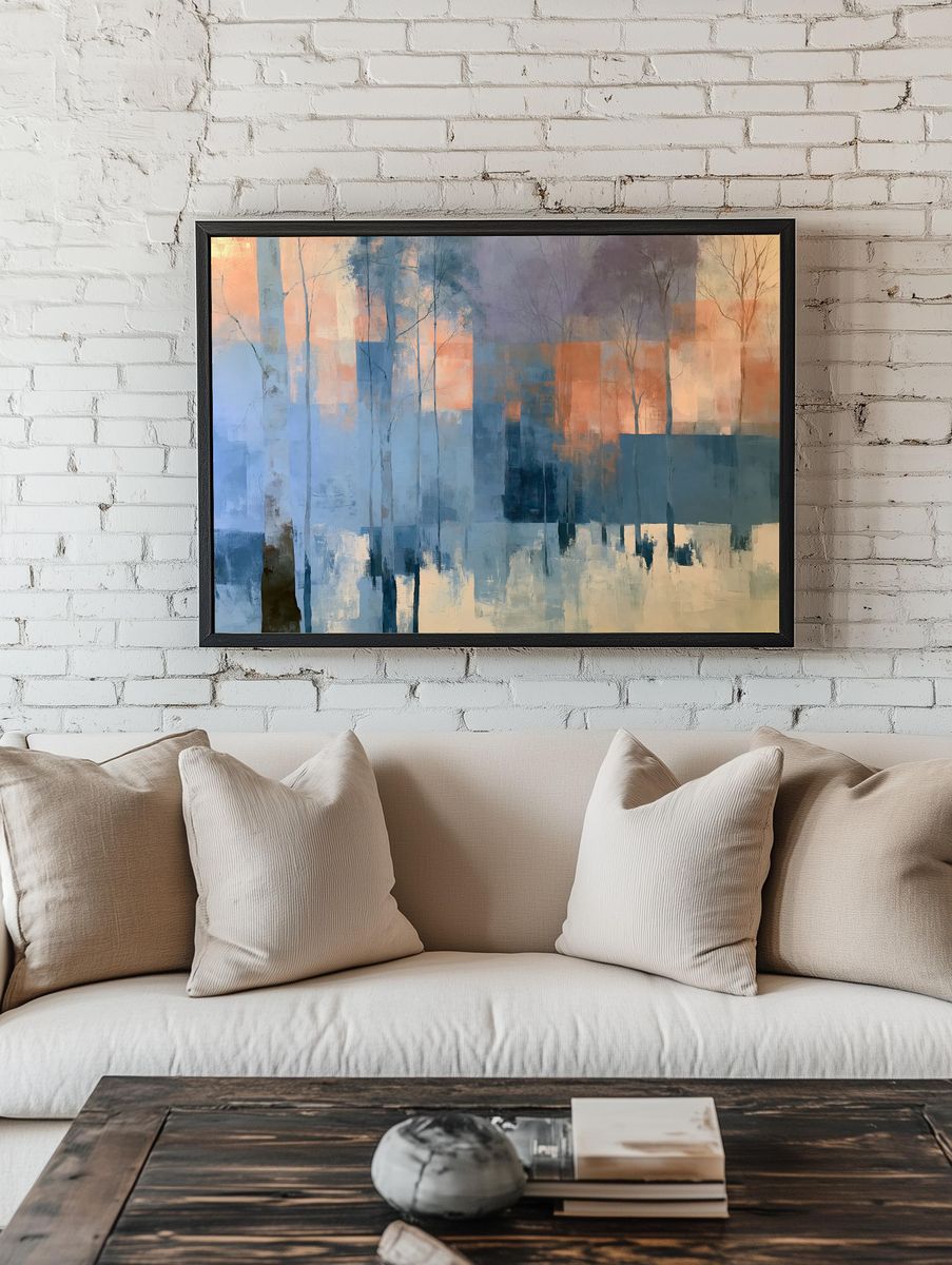 Misty Forest Abstract Print. room preview