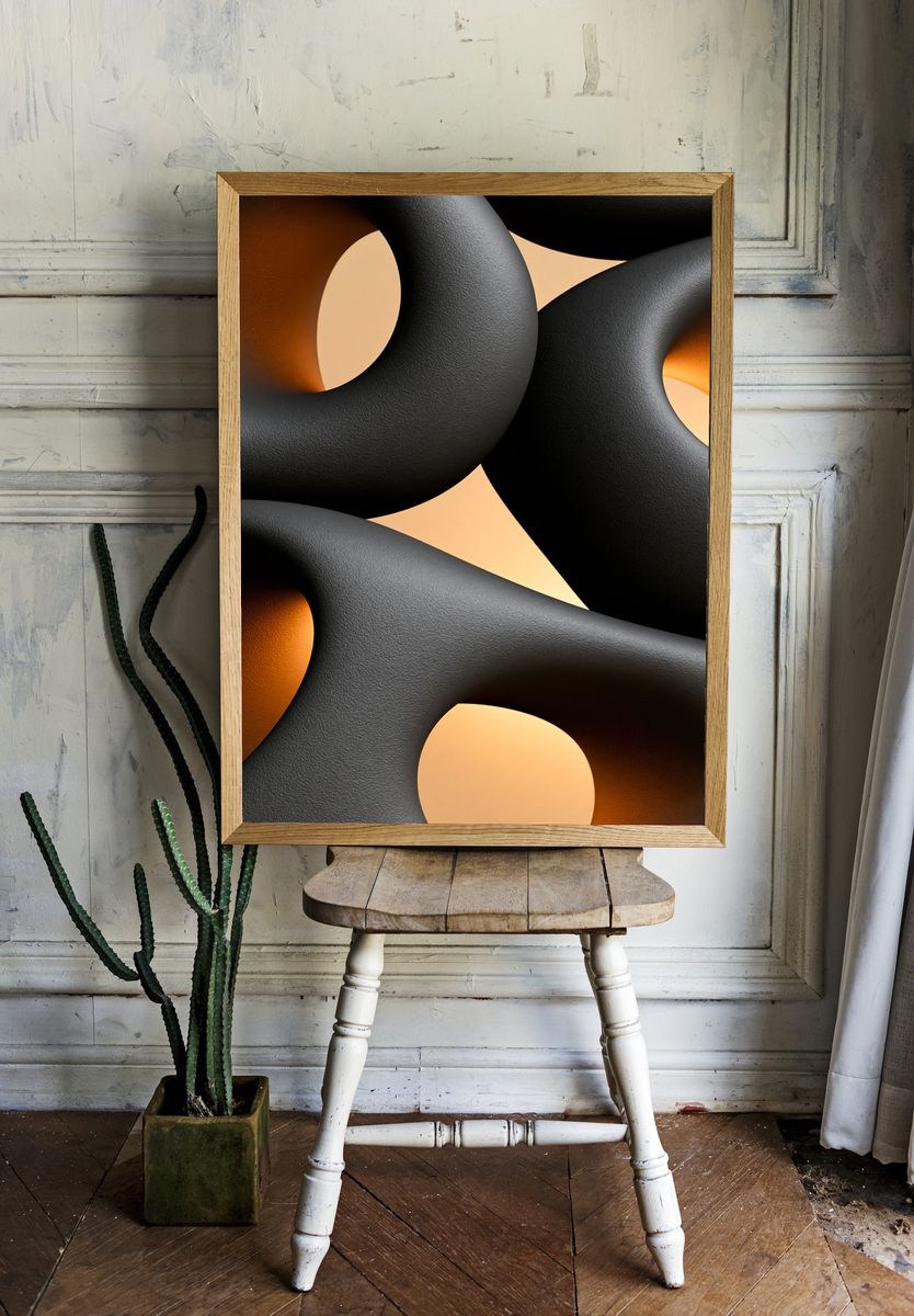 Organic Black and Amber Abstract Poster. — room view 1