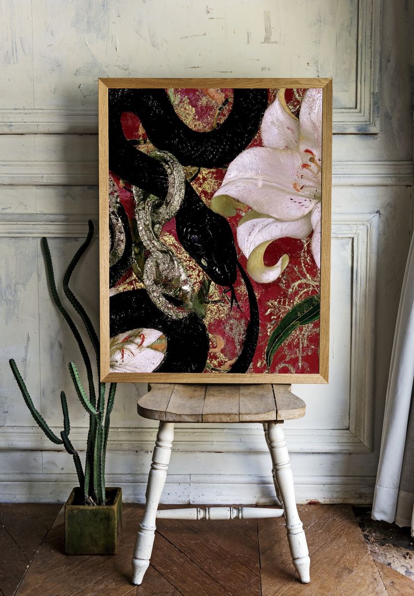 Floral Gold Abstract Poster. — room view 1
