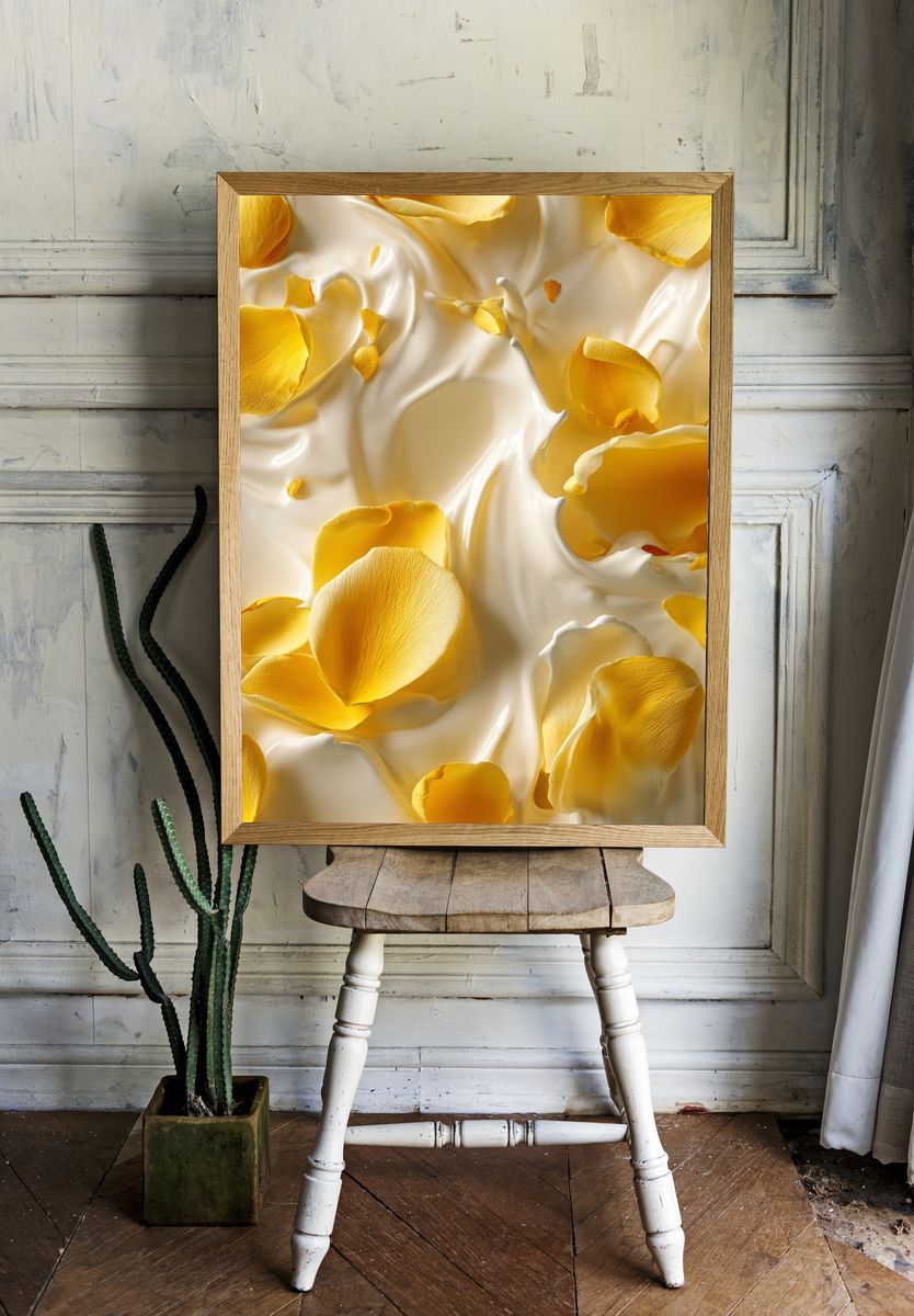 Golden Petals Abstract Print. — room view 1