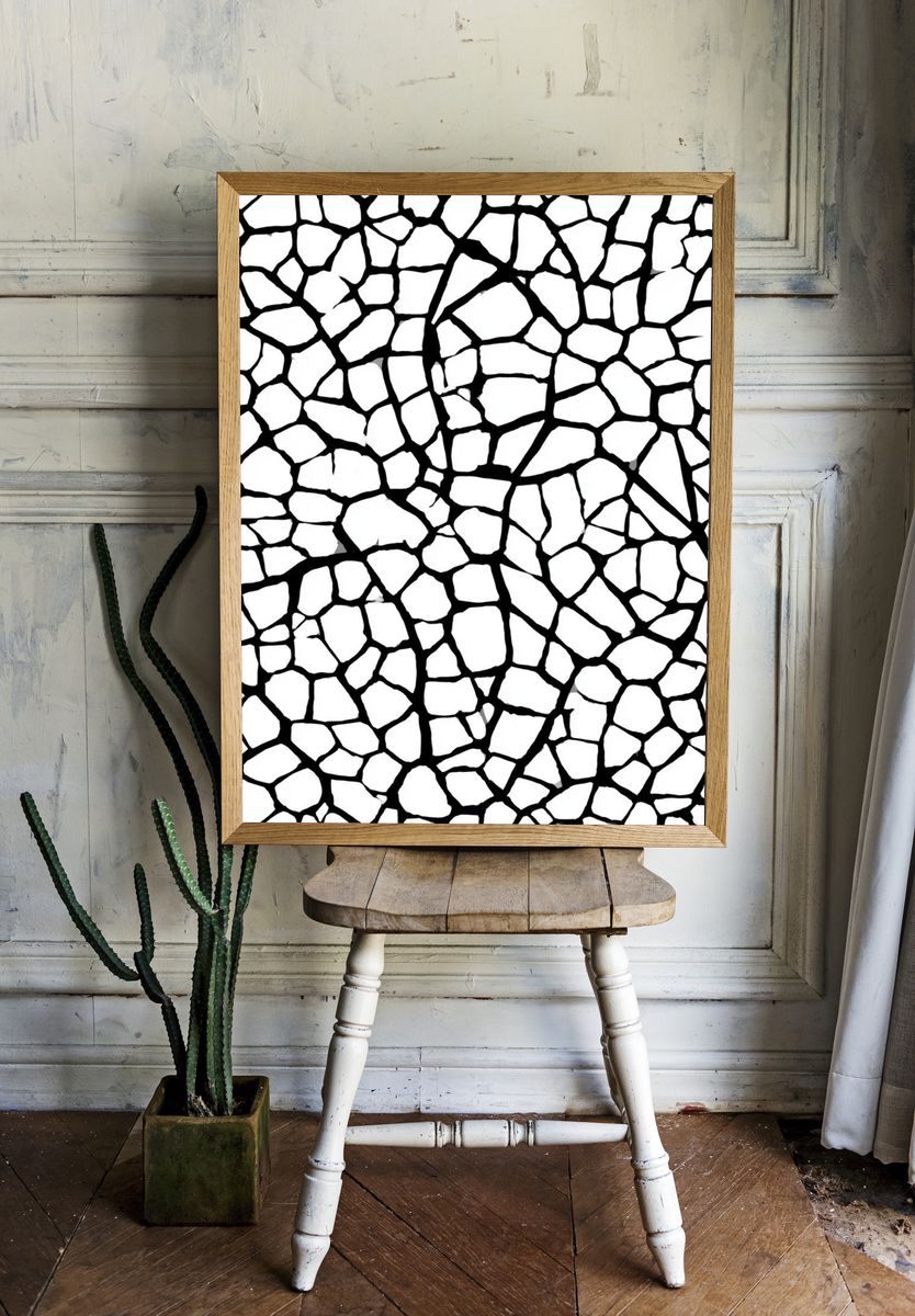 Cracked Mosaic Black-White Poster. — room view 1