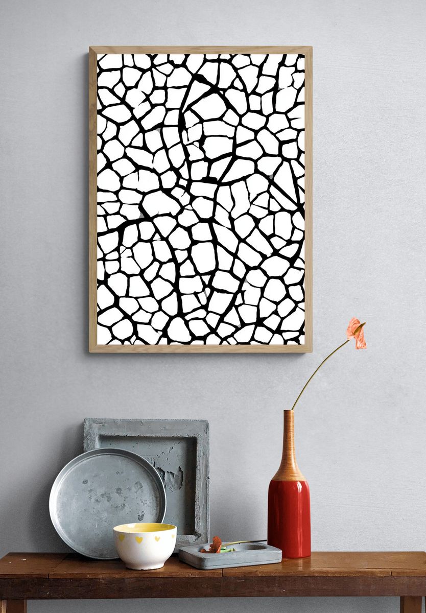 Cracked Mosaic Black-White Poster. — room view 3