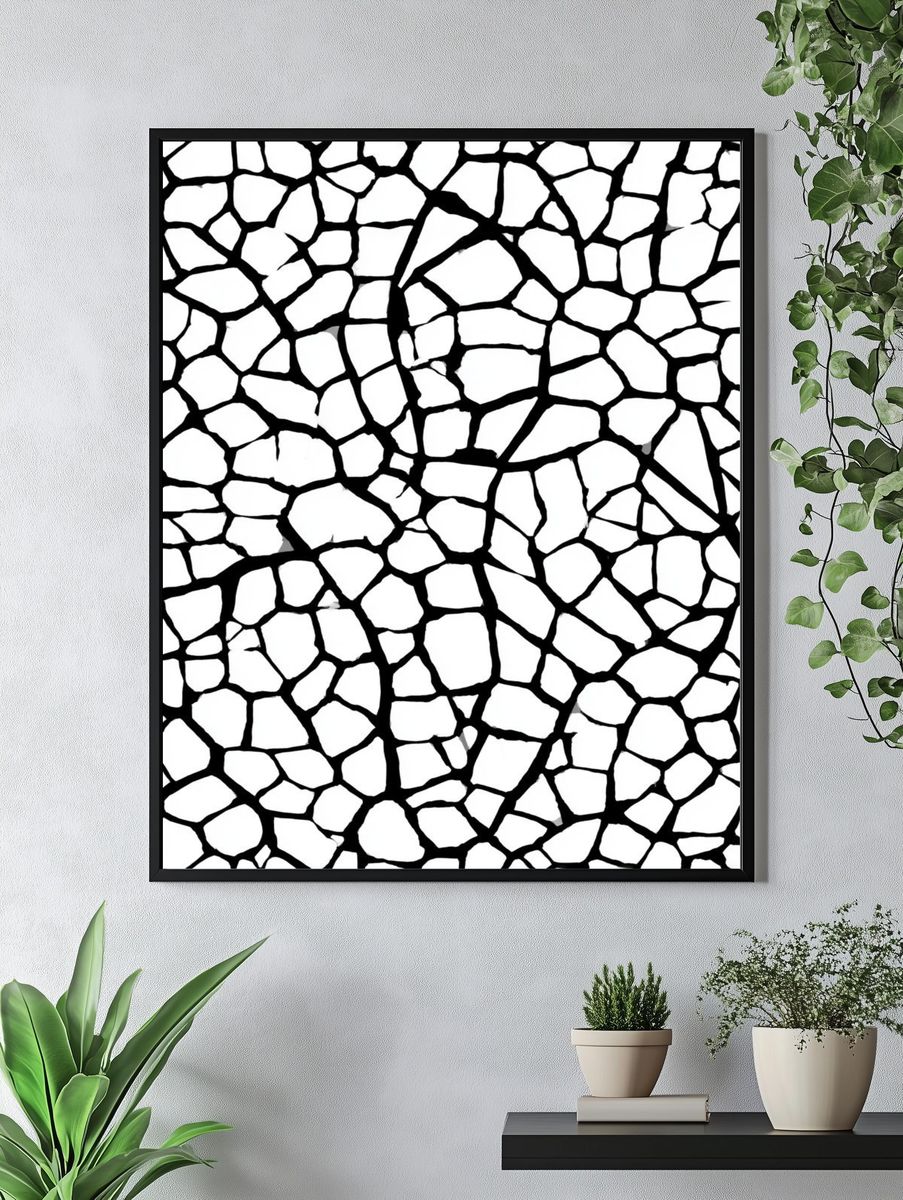 Cracked Mosaic Black-White Poster. — room view 4
