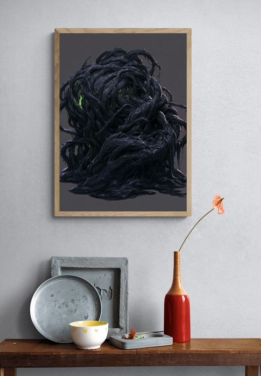 Dark Organic Abstract Poster. — room view 3