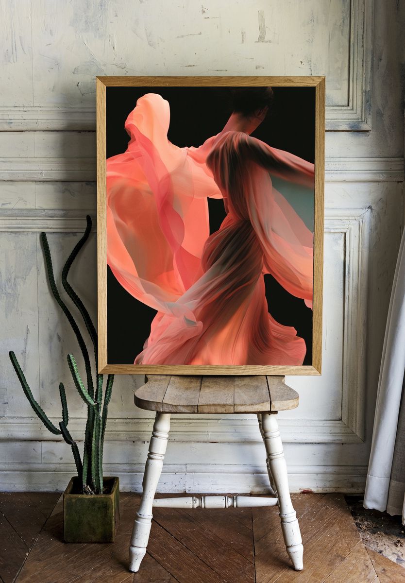 Coral Flow Abstract Print. room preview