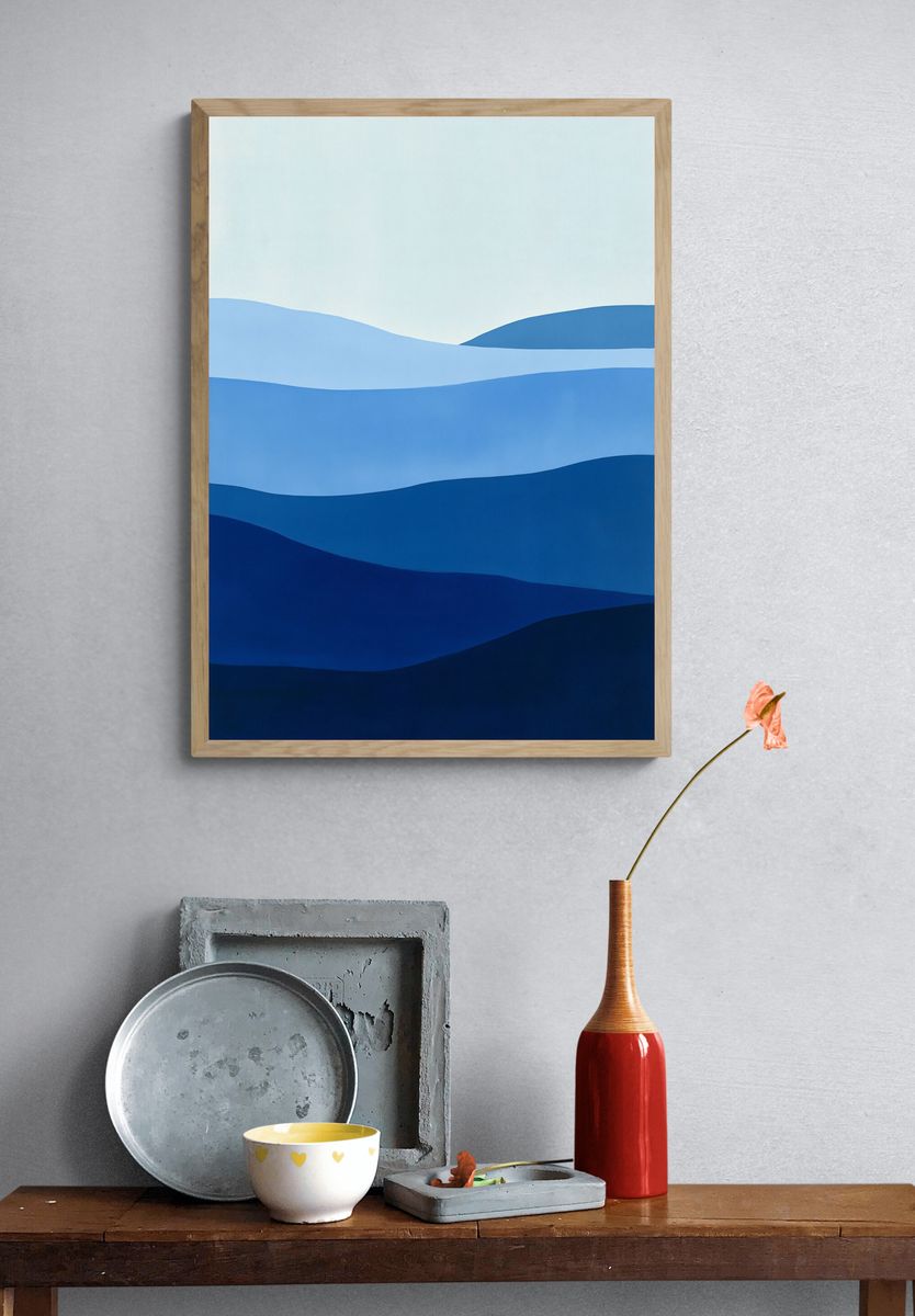 Blue Horizon Abstract Poster. — room view 3