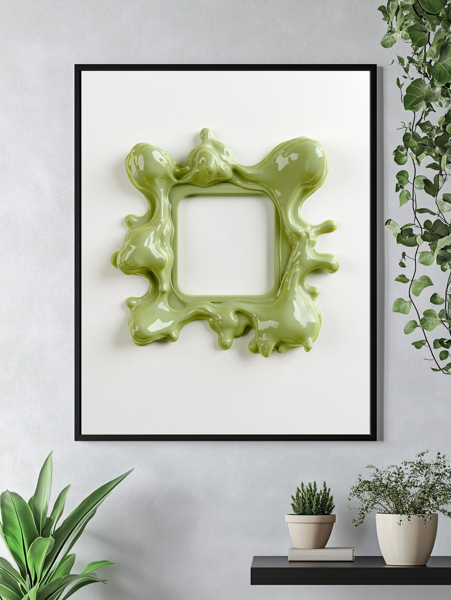 Olive Liquid Frame Abstract Poster. — room view 4
