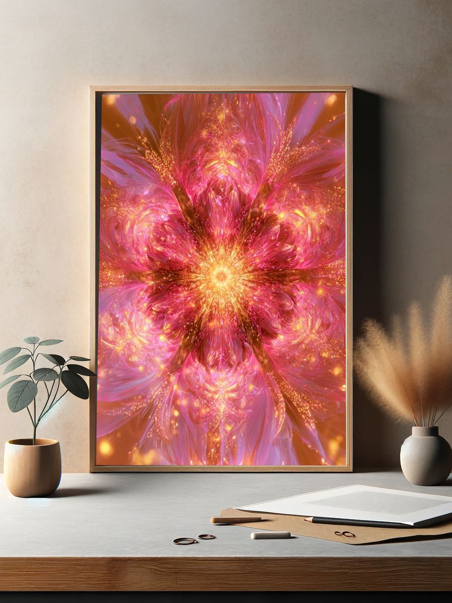 Radiant Pink Bloom Abstract Poster. — room view 2
