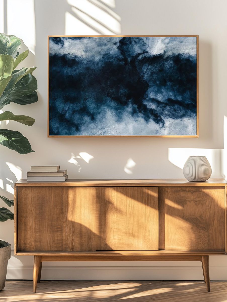 Abstract Blue and White Watercolor Poster. — room view 3