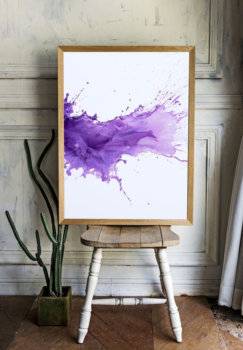 Purple Paint Splash Abstract Print. — room view 1