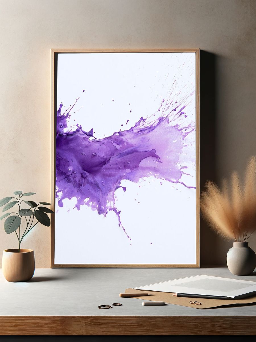 Purple Paint Splash Abstract Print. — room view 2