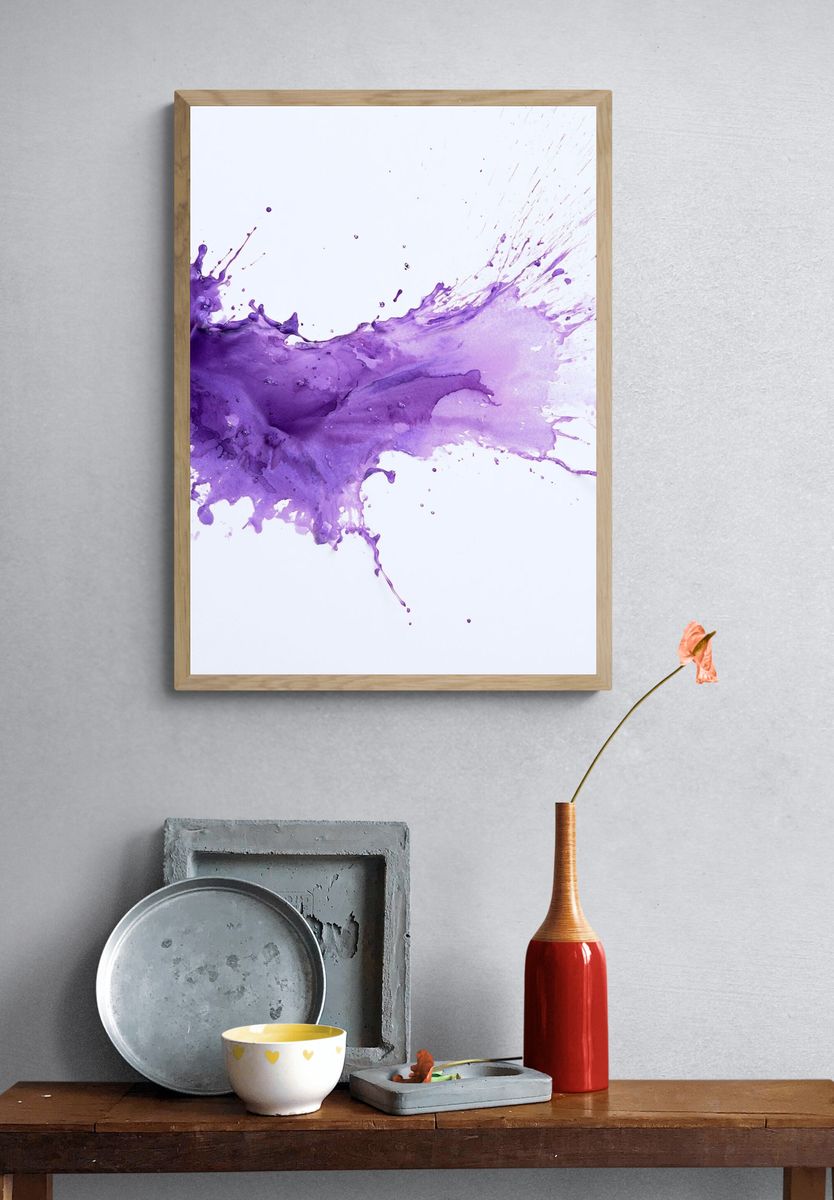 Purple Paint Splash Abstract Print. — room view 3
