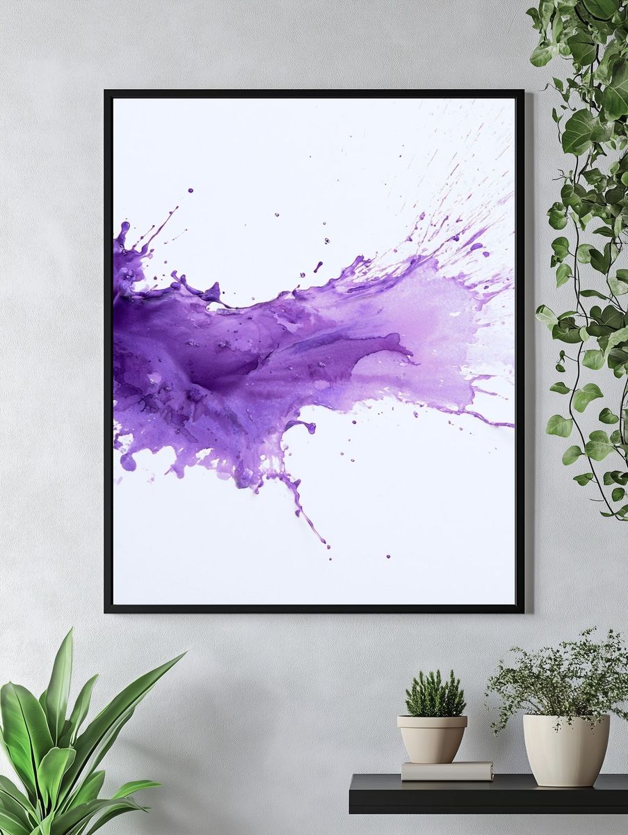 Purple Paint Splash Abstract Print. — room view 4