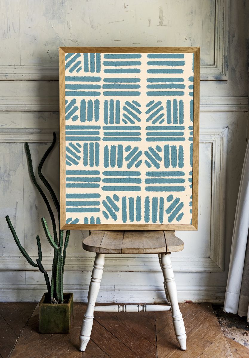 Geometric Blue Pattern Poster. — room view 1