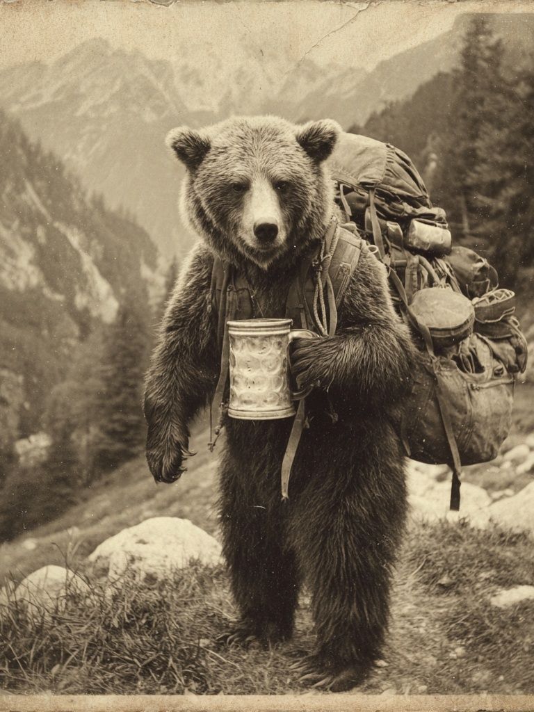 Adventurous Bear — Vintage Print. poster — animals art