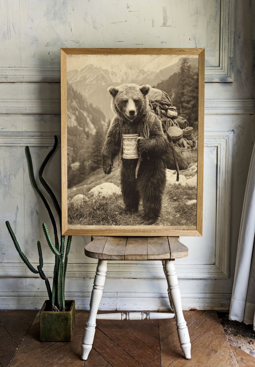 Adventurous Bear — Vintage Print. room preview