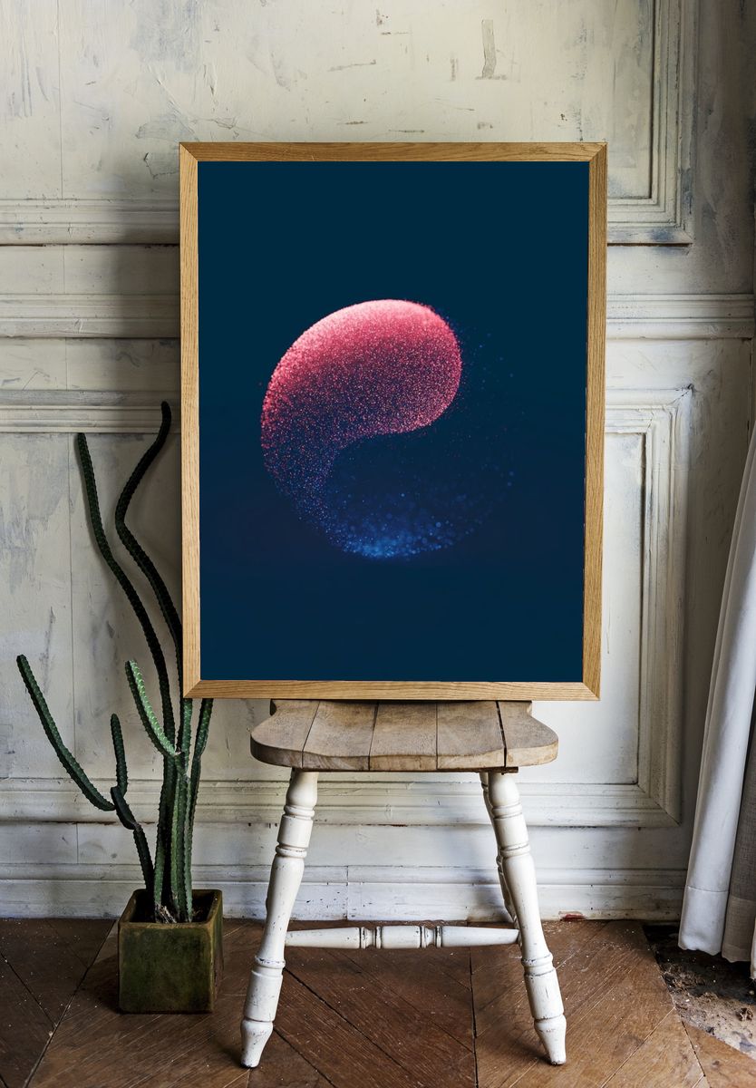 Pink Blue Orb Abstract Poster. — room view 1