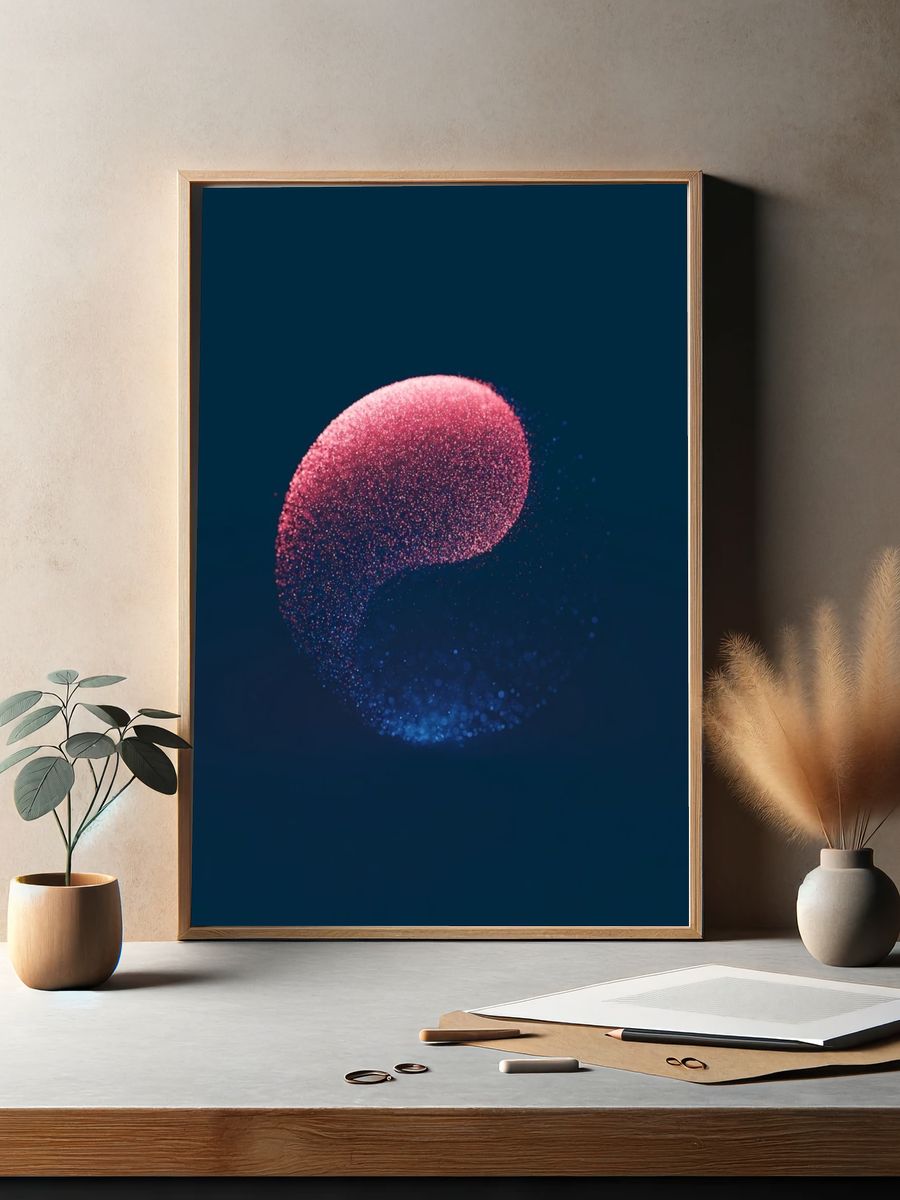 Pink Blue Orb Abstract Poster. — room view 2