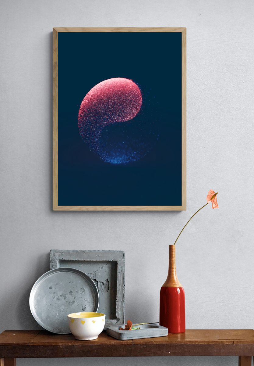Pink Blue Orb Abstract Poster. — room view 3