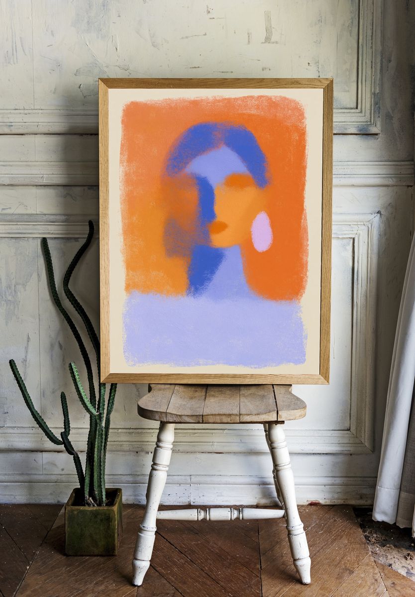 Orange Blue Abstract Poster. — room view 1