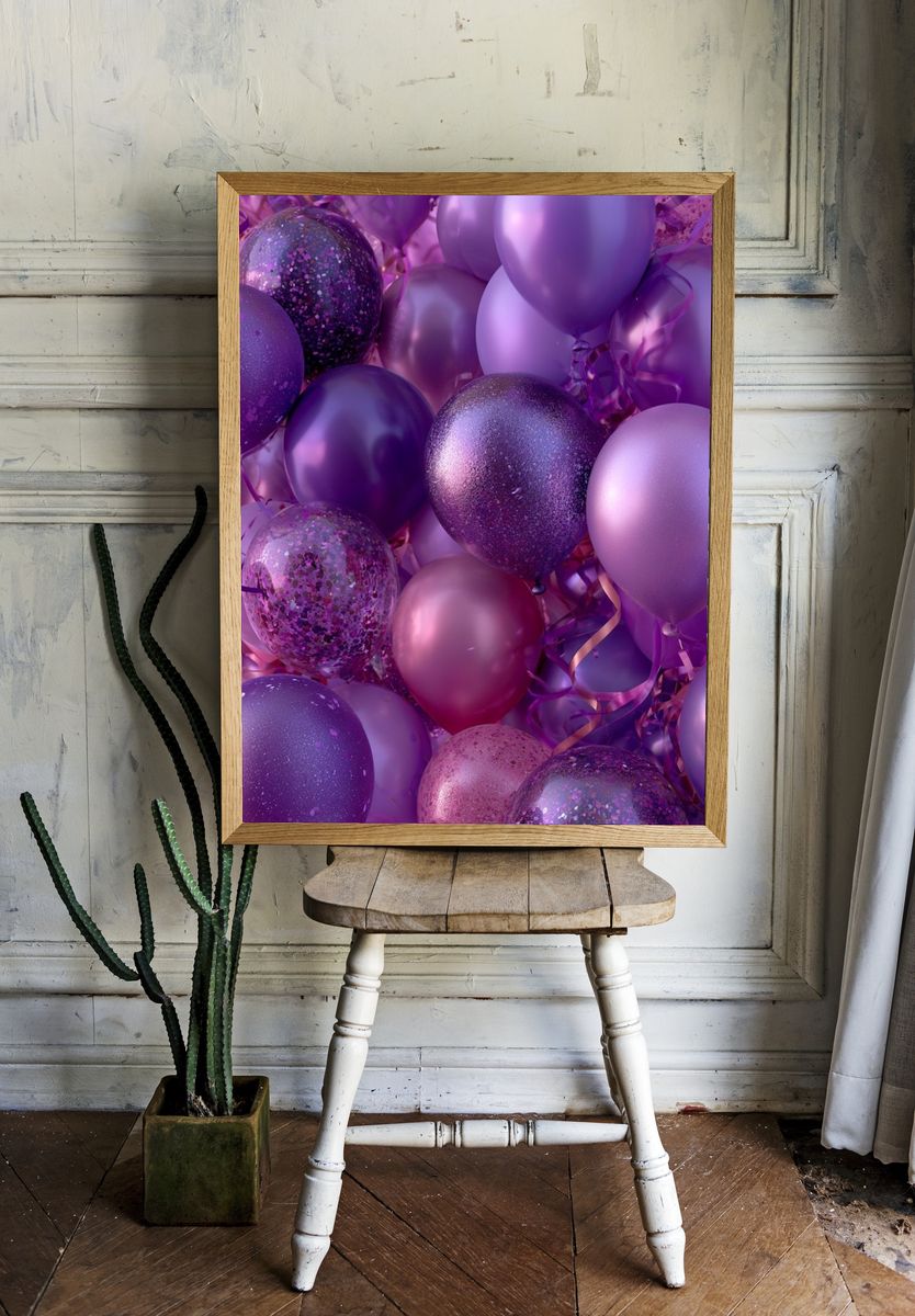 Purple Balloon Celebration Abstract Poster. — room view 1