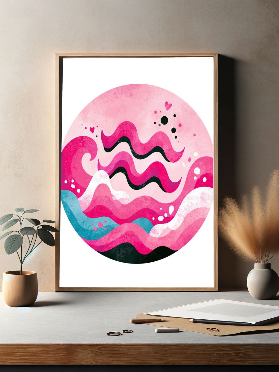 Pink Cosmic Waves Abstract Poster. — room view 2