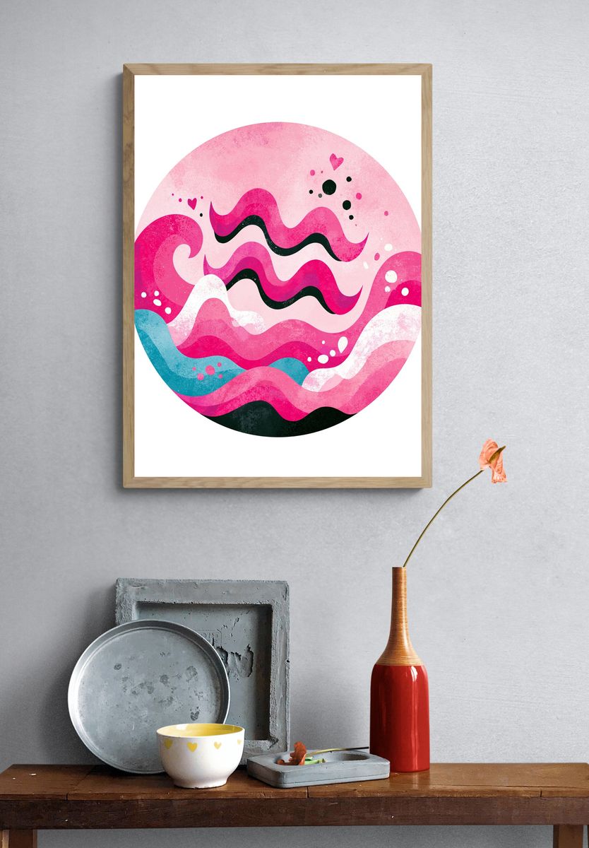 Pink Cosmic Waves Abstract Poster. — room view 3