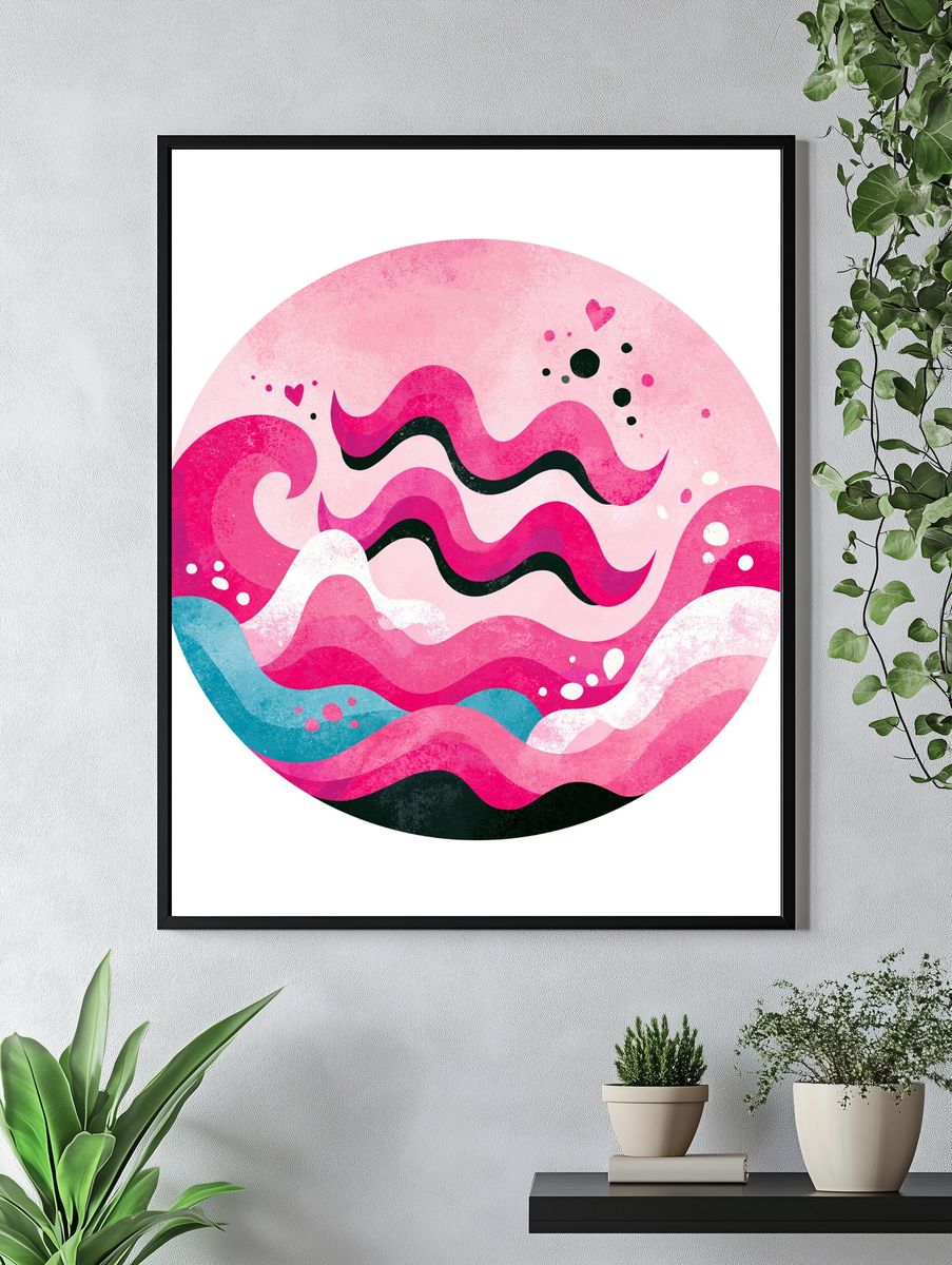 Pink Cosmic Waves Abstract Poster. — room view 4