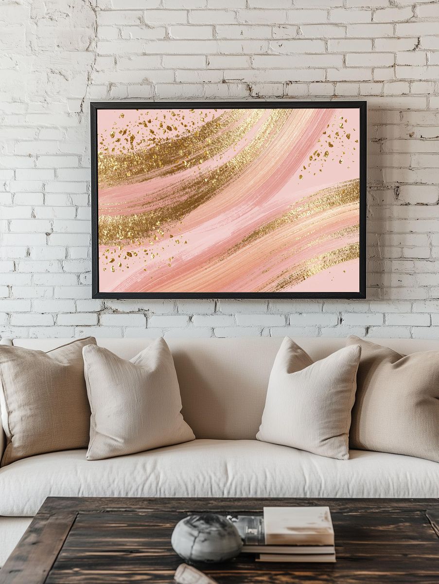 Pink Gold Brushstroke Abstract Poster. — room view 1