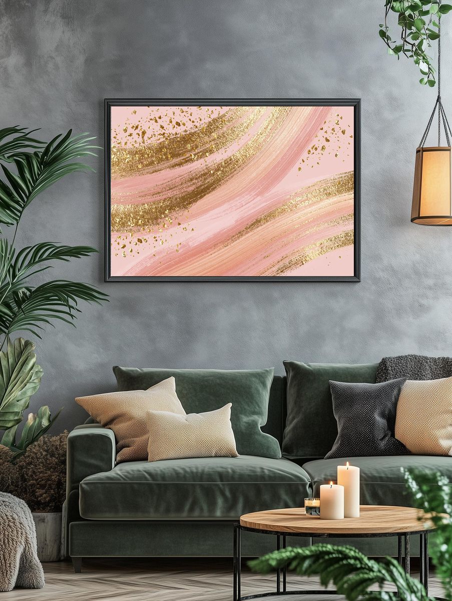 Pink Gold Brushstroke Abstract Poster. — room view 4