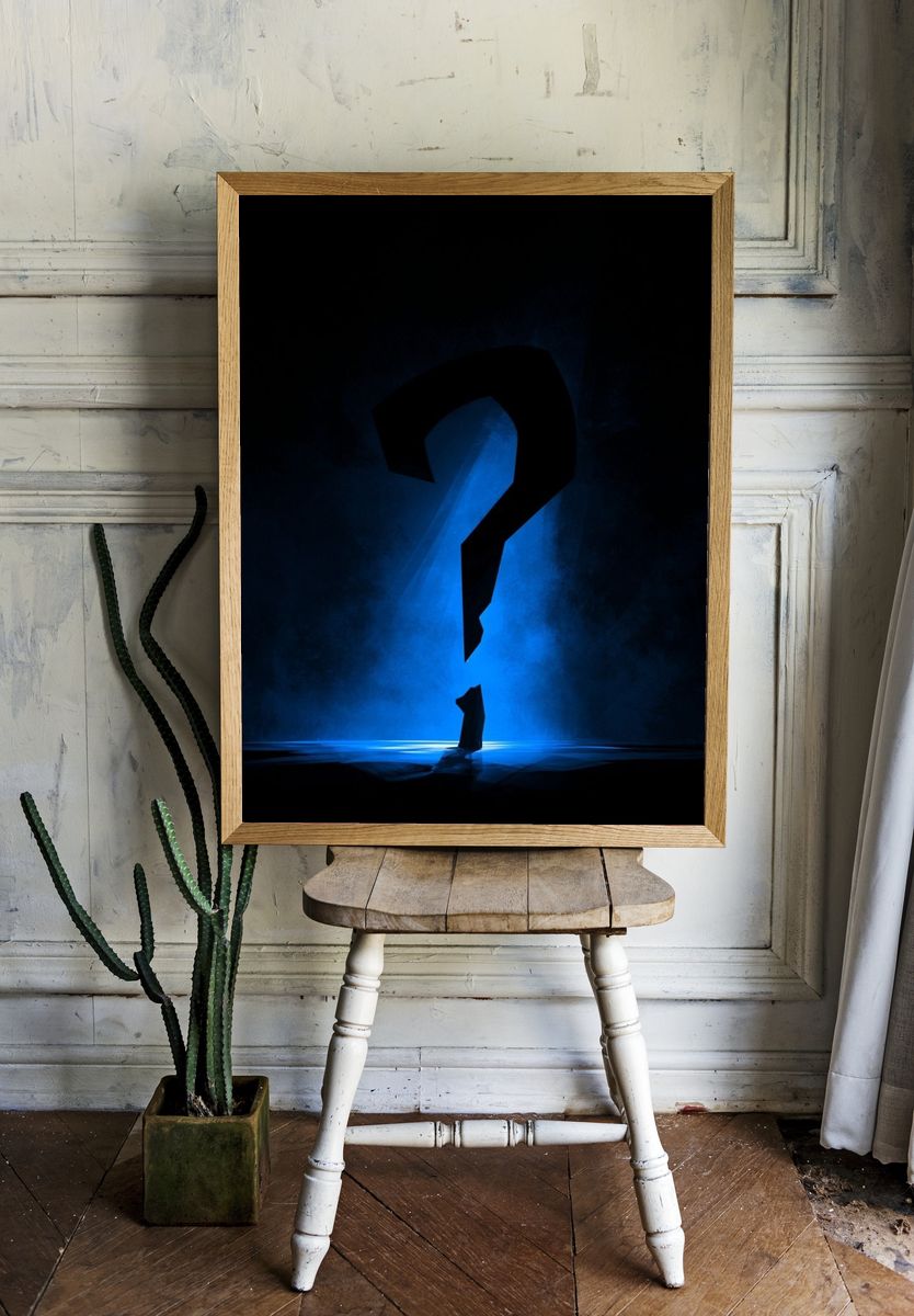 Blue Question Mark Mystery Poster. — room view 1