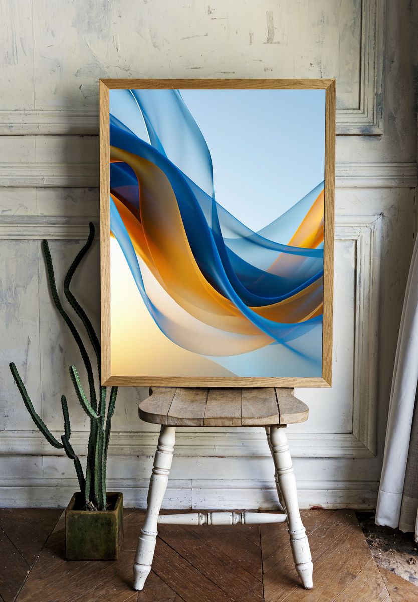 Blue and Gold Flow Abstract Poster. room preview