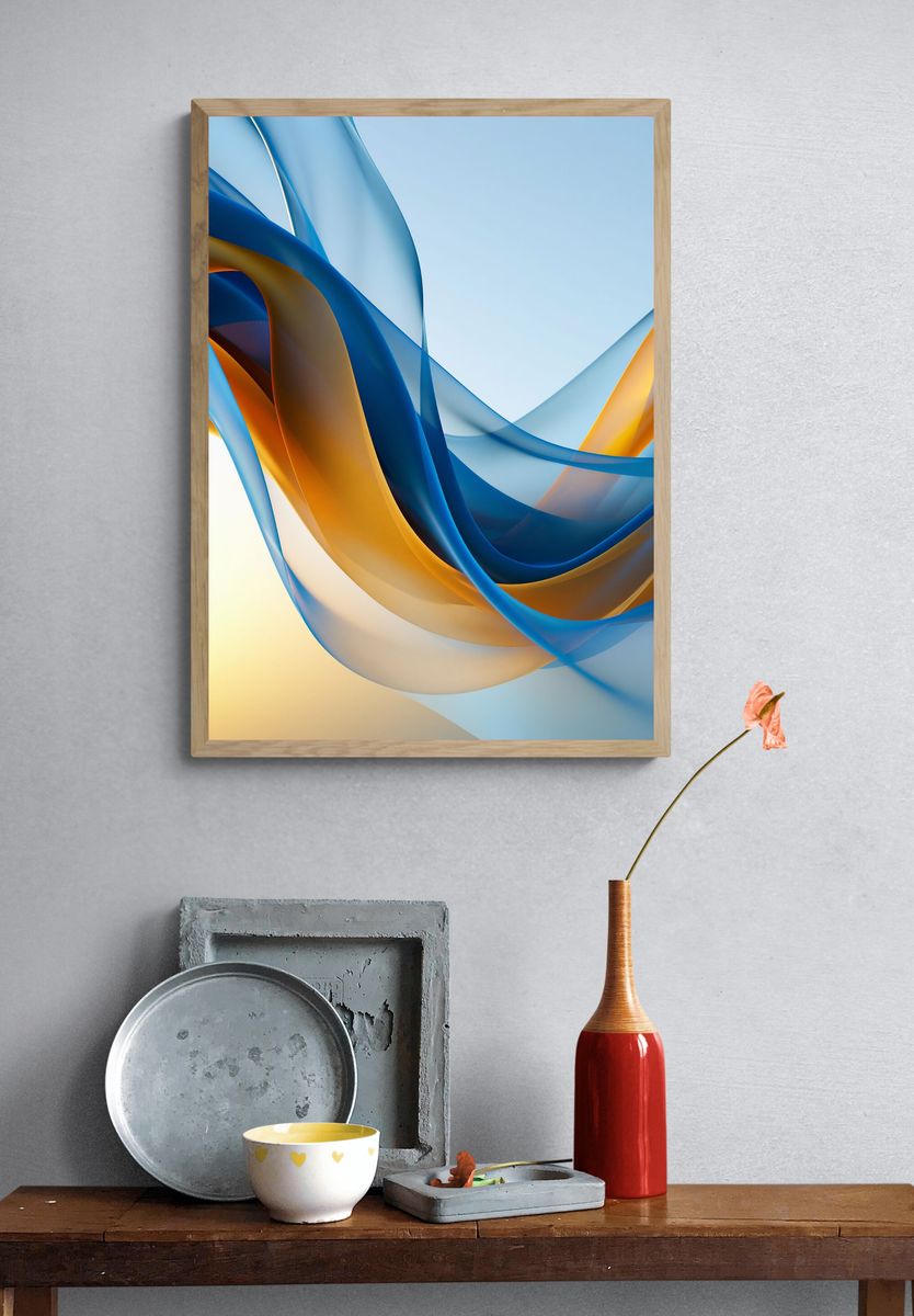 Blue and Gold Flow Abstract Poster. — room view 3