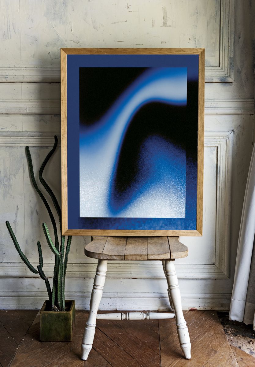 Blue Neon Wave Abstract Print. — room view 1