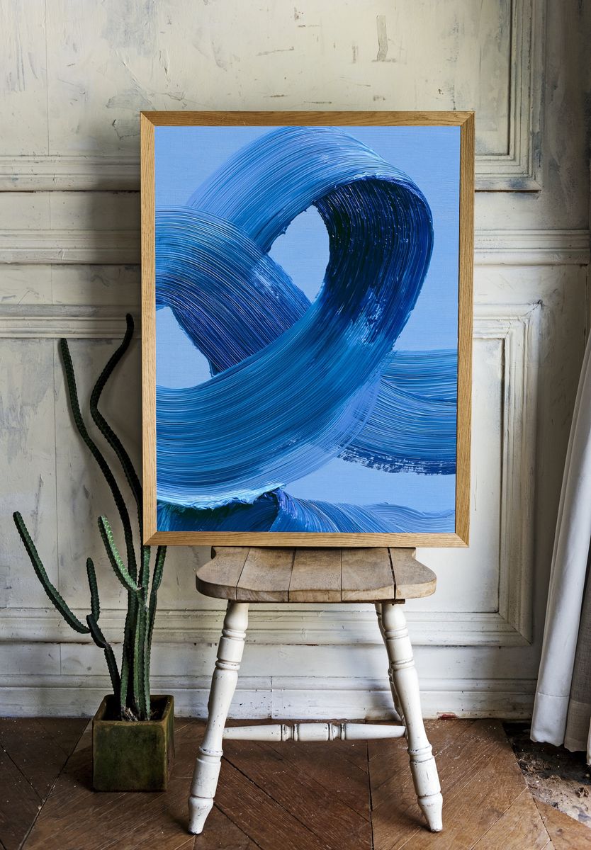 Blue Brushstroke Abstract Poster. — room view 1