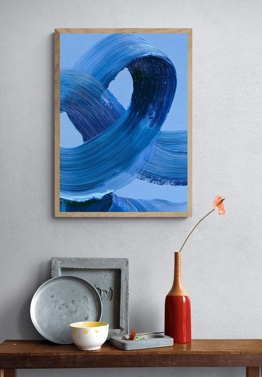 Blue Brushstroke Abstract Poster. — room view 3