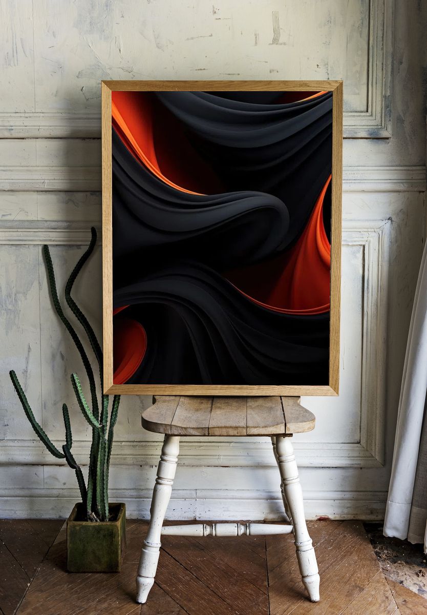 Abstract Black and Red Waves Poster. — room view 1